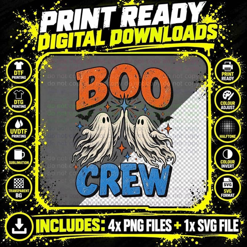 Boo Crew Ghosts High Five Halloween Best Friends Matching Retro Bats T-Shirt Png SVG Digital Bundle