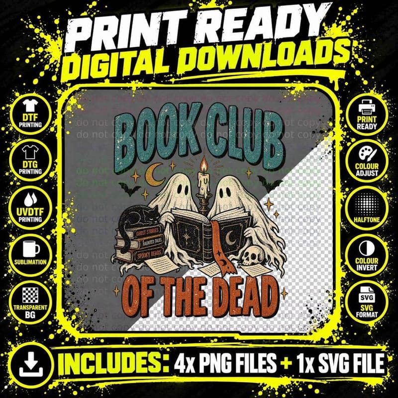 Book Club of the Dead Ghosts Reading Spooky Books Halloween Reader T-Shirt Png SVG Digital Bundle