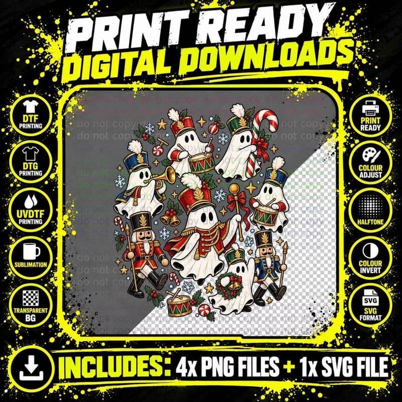 Christmas Nutcracker Ghost Toy Soldier Parade Bedsheet Png SVG Digital Bundle