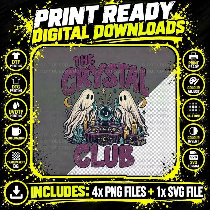 The Crystal Club Ghosts Tarot Cards Fortune Teller Witchy Halloween T-Shirt Png SVG Digital Bundle