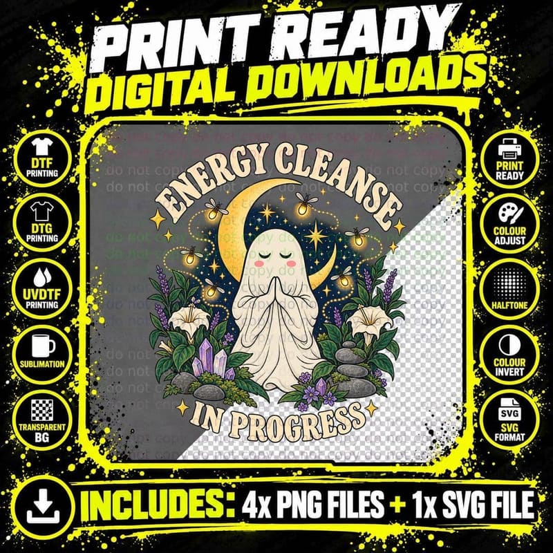 Energy Cleanse Retro Ghost Spiritual Starry Night Witchy Png SVG Digital Bundle