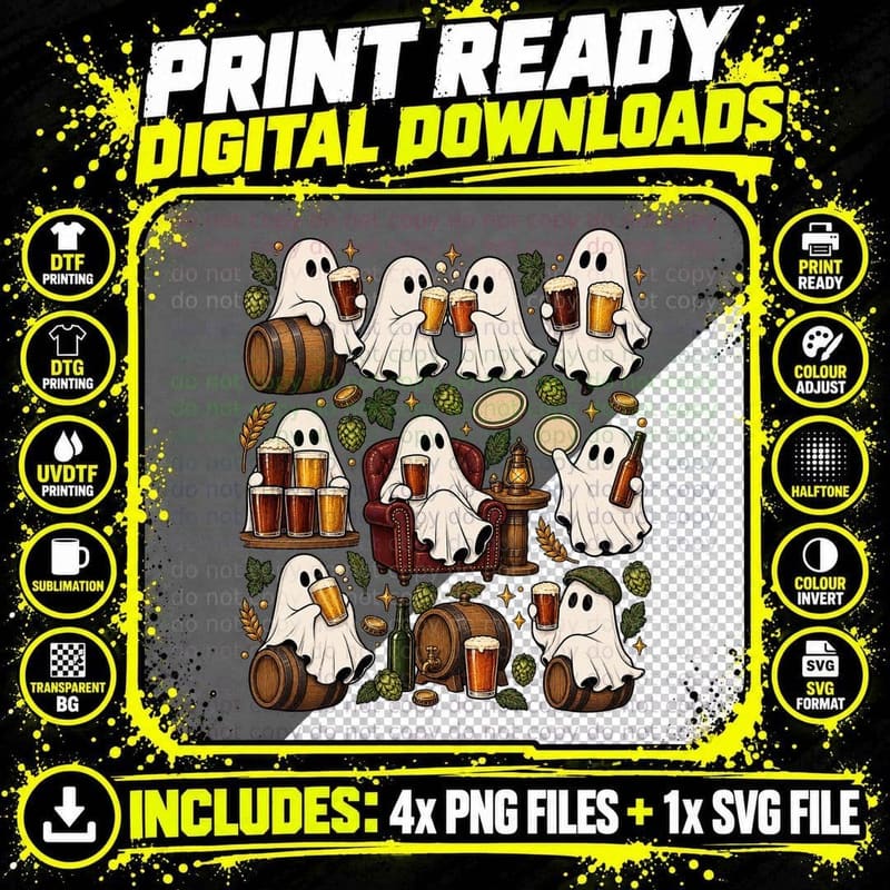 Funny Real Ale Ghost Halloween Beer Lover Pub Vintage Png SVG Digital Bundle