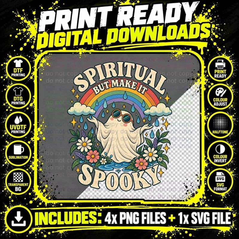 Spiritual Ghost Retro Rainbow Halloween Spooky Boho Png SVG Digital Bundle