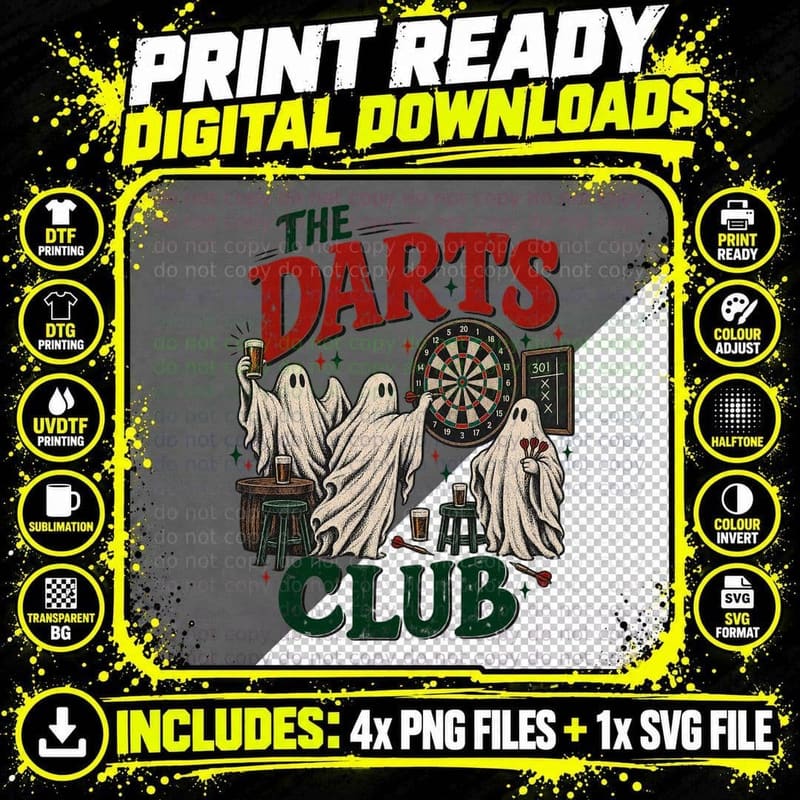 The Darts Club Ghosts Dartboard Pints Pub Player Halloween Spooky Retro T-Shirt Png SVG Digital Bundle