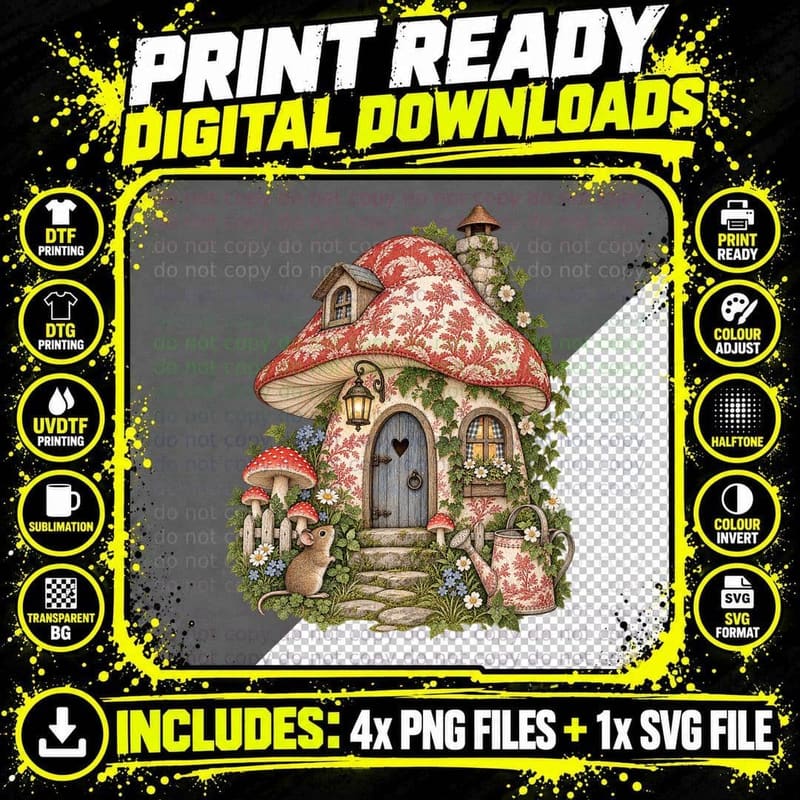 Toile Ghost Field Mouse Toadstool Cottagecore Halloween Png SVG Digital Bundle