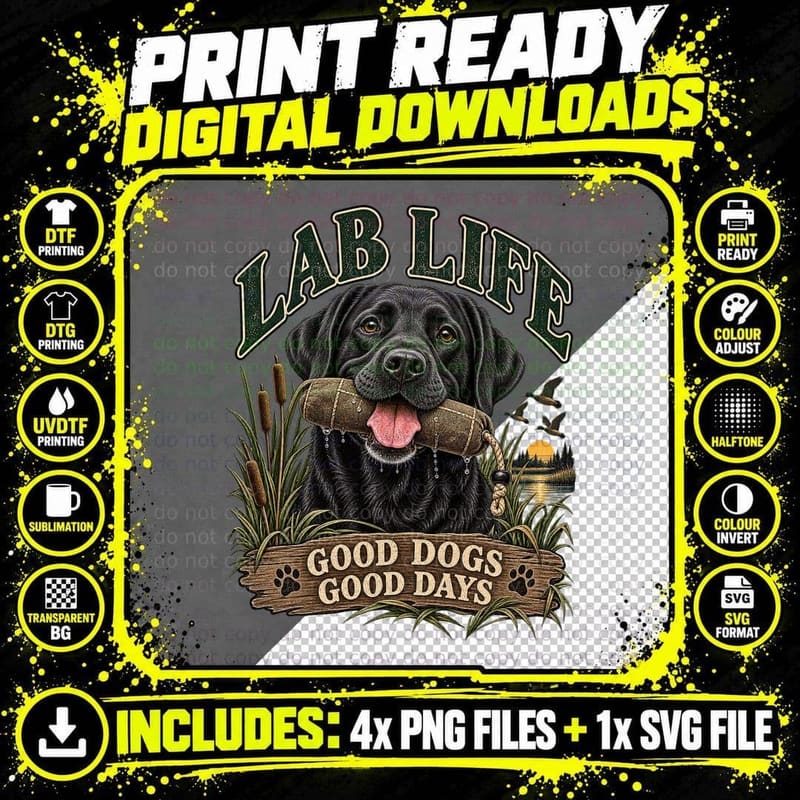 Black Labrador No Stick Too Big Retro Sunset Vintage Dog Png SVG Digital Bundle