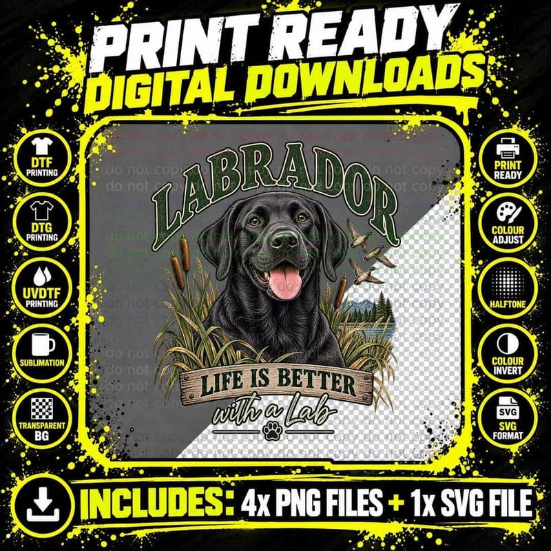 Life Is Better With A Lab Black Labrador Retriever Reeds Ducks Dog Lover T-Shirt Png SVG Digital Bundle