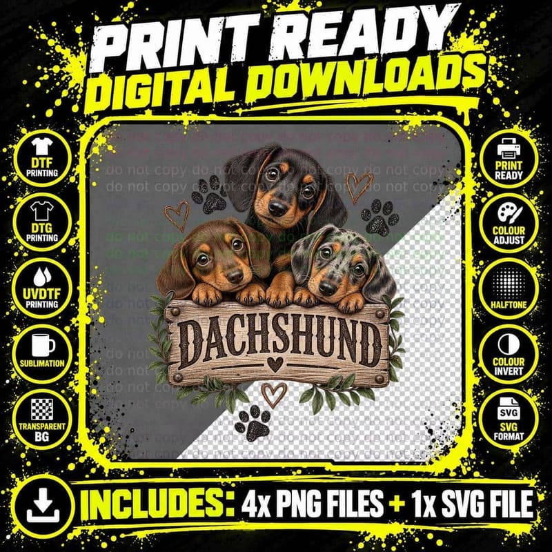 Dachshund Puppies Built Long Loved Longer Vintage Png SVG Digital Bundle