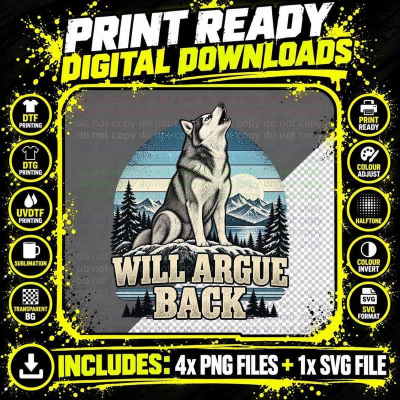 Siberian Husky Will Argue Back Howling Mountains Funny Dog Retro Sunset T-Shirt Png SVG Digital Bundle