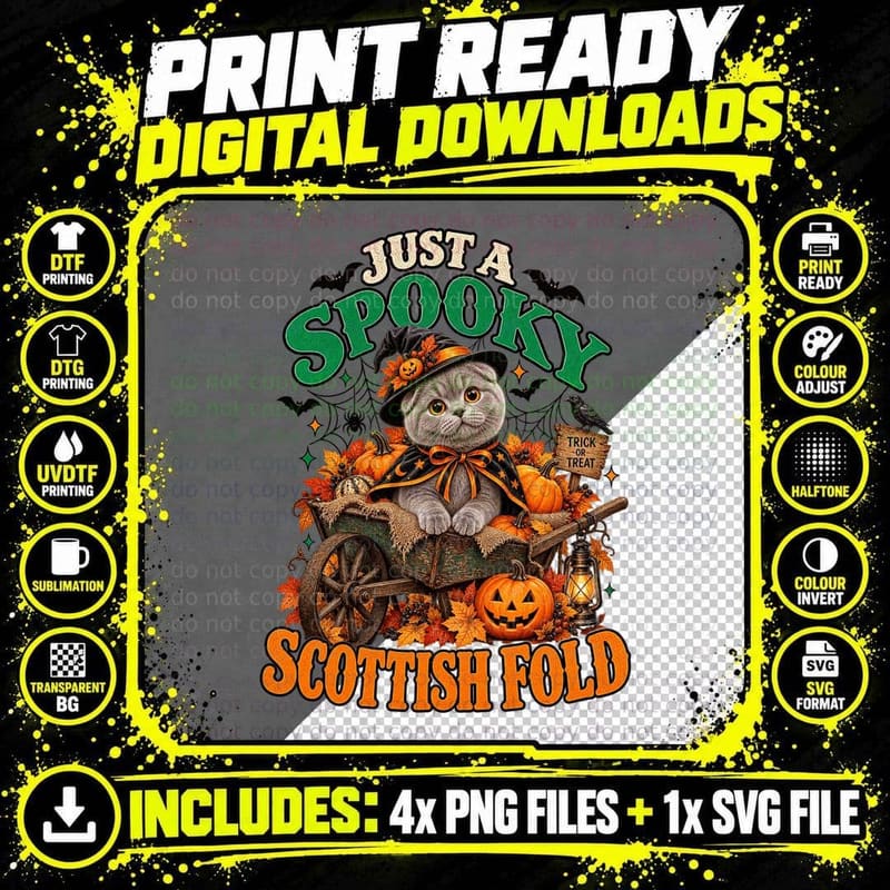 Halloween Witch Cat Pumpkin Spooky Vintage Black Cat Png SVG Digital Bundle