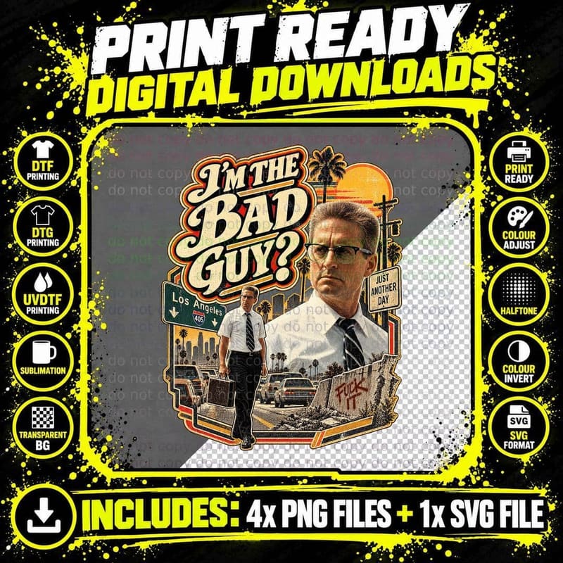 I'm The Bad Guy Michael 90s Thriller Movie Briefcase Los Angeles Retro T-Shirt Png SVG Digital Bundle