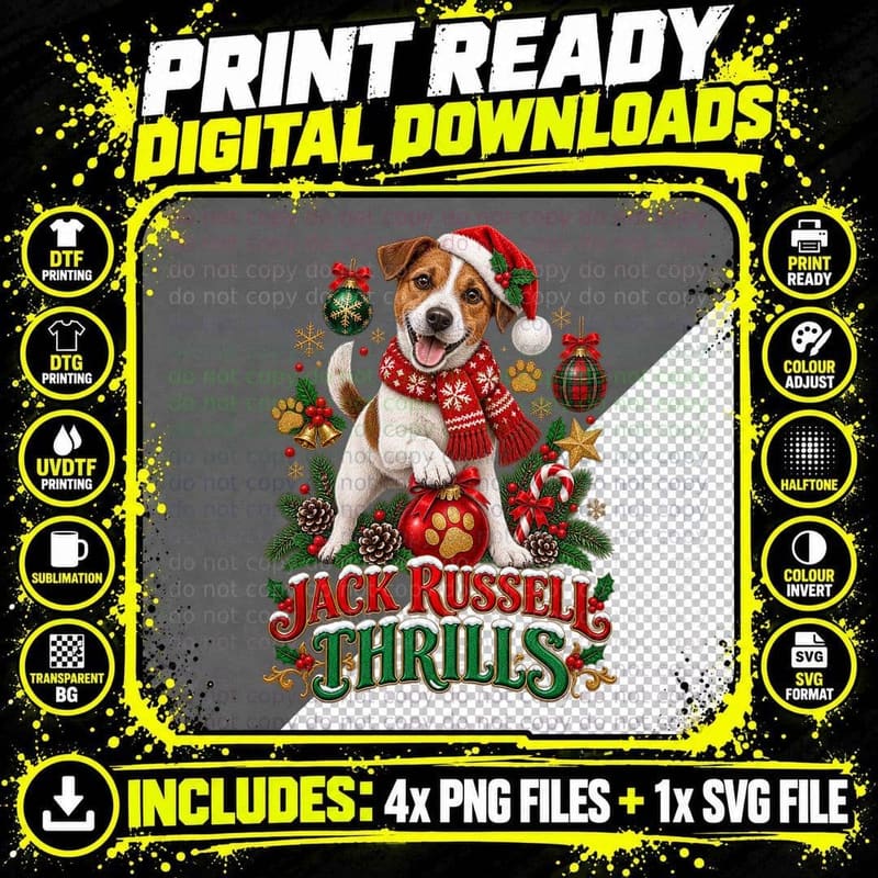 All I Want For Christmas Is Treats Jack Russell Santa Png SVG Digital Bundle