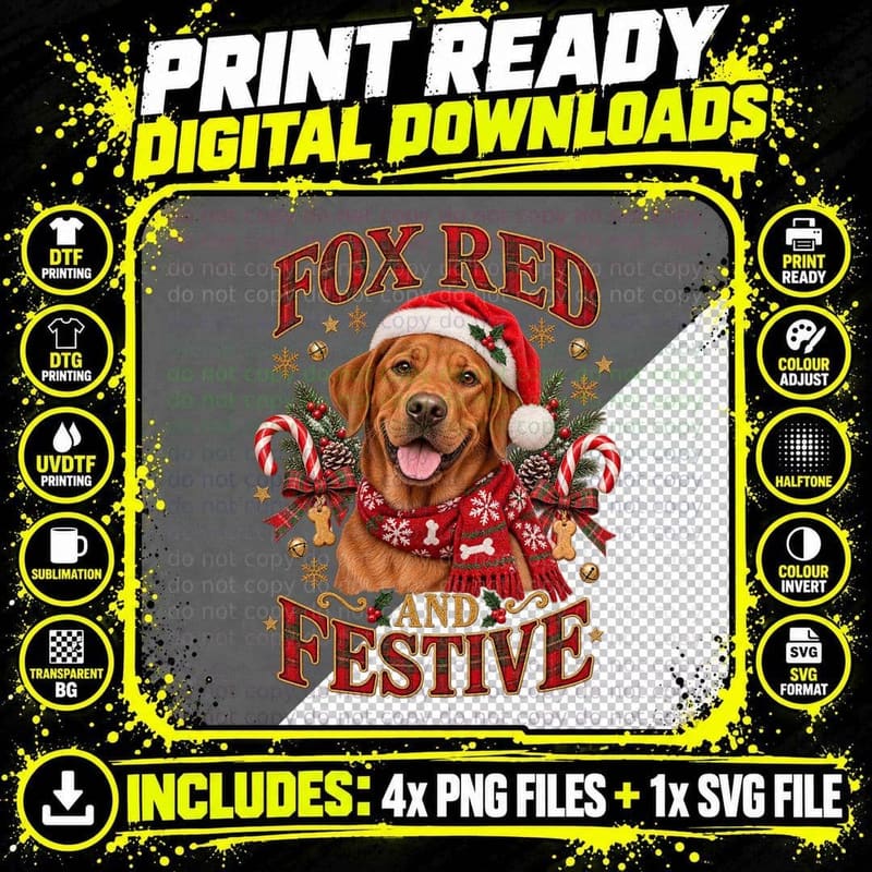 Christmas Fox Red Labrador Dog Festive Candy Cane Png SVG Digital Bundle