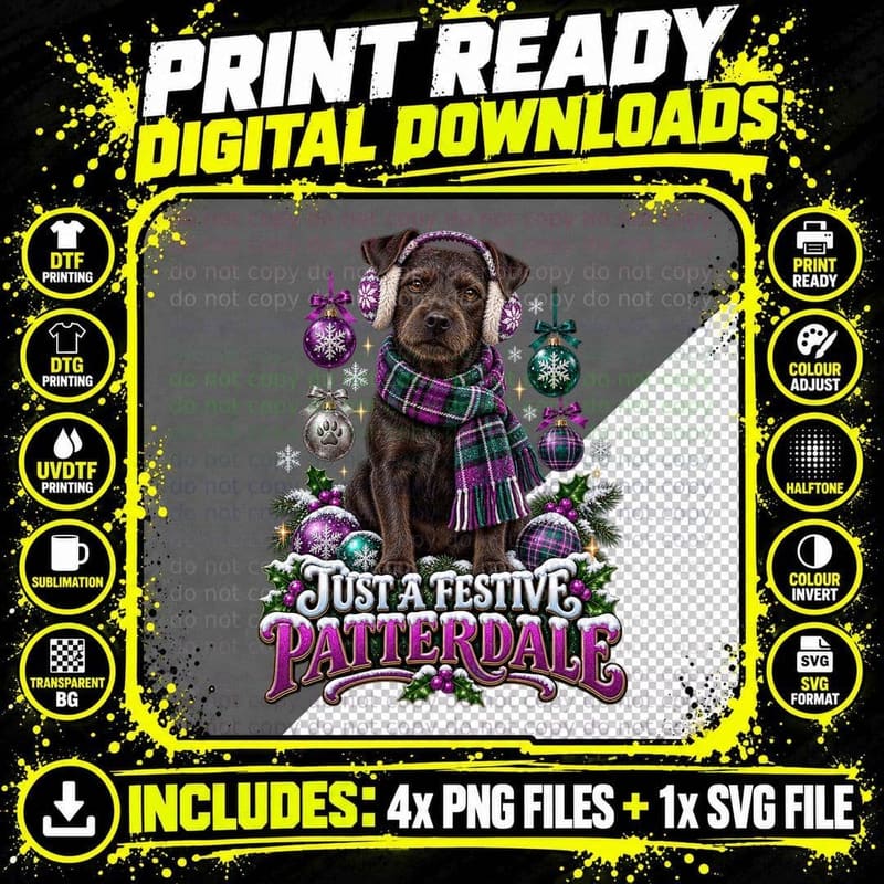 Christmas Patterdale Terrier Dog Festive Tartan Winter Png SVG Digital Bundle