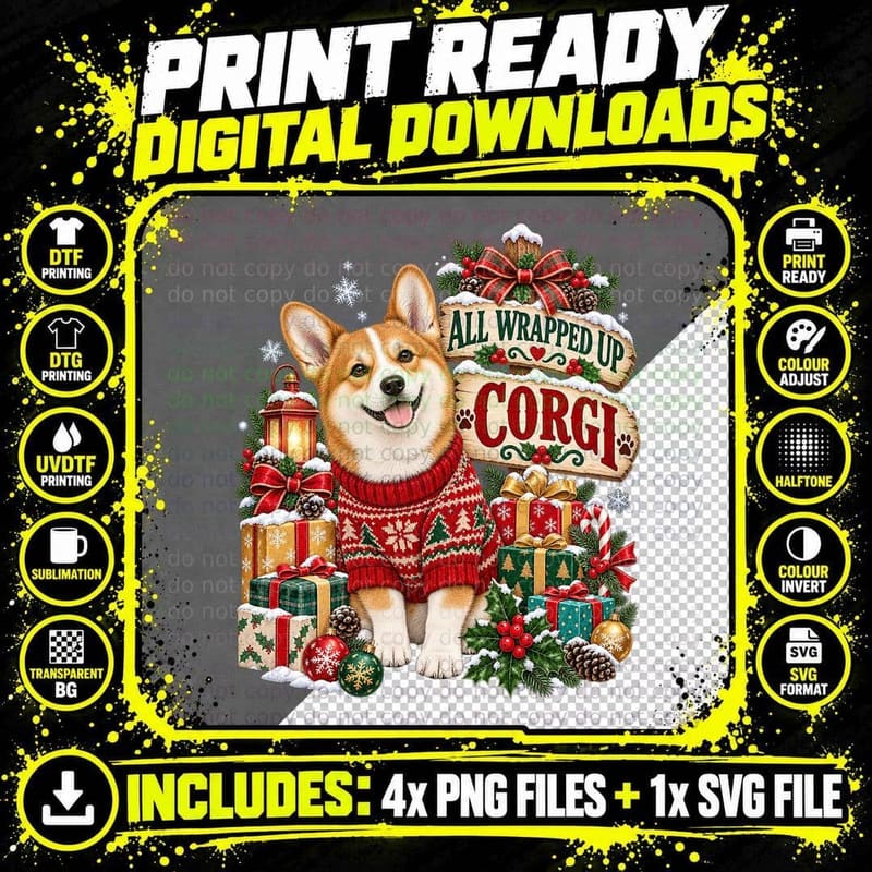 Christmas Pembroke Welsh Corgi Ugly Sweater Dog Png SVG Digital Bundle