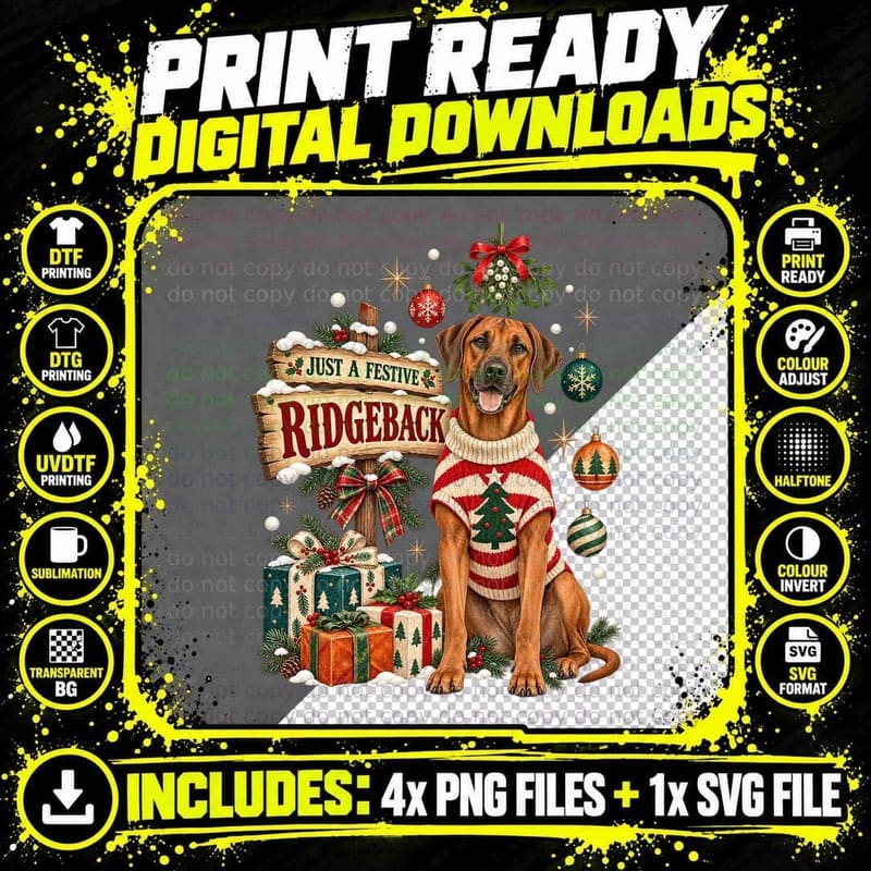 Christmas Rhodesian Ridgeback Ugly Sweater Retro Dog Png SVG Digital Bundle