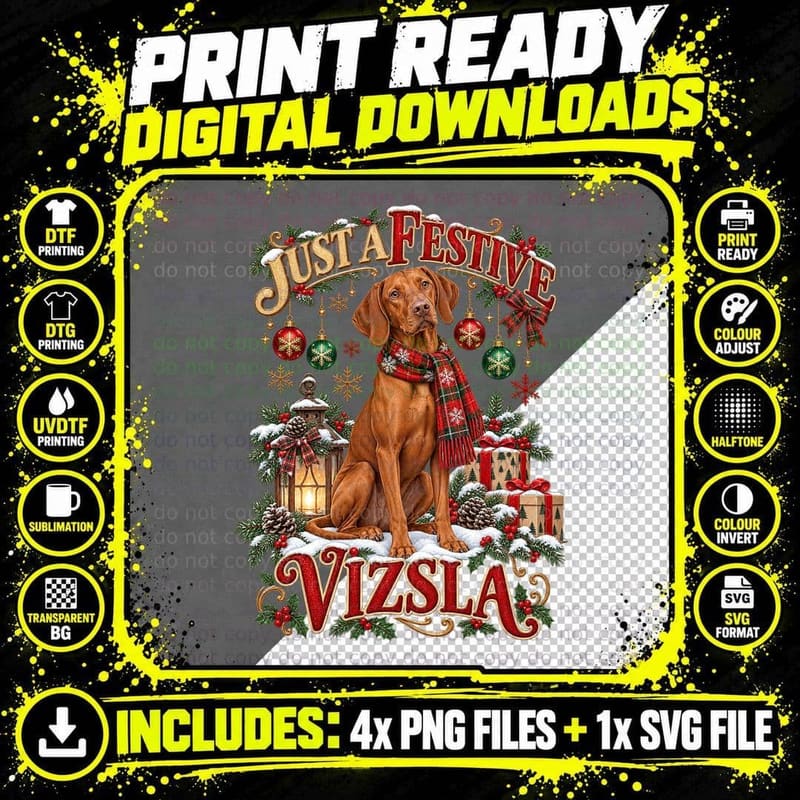 Just A Festive Vizsla Tartan Scarf Hungarian Pointer Christmas Dog T-Shirt Png SVG Digital Bundle