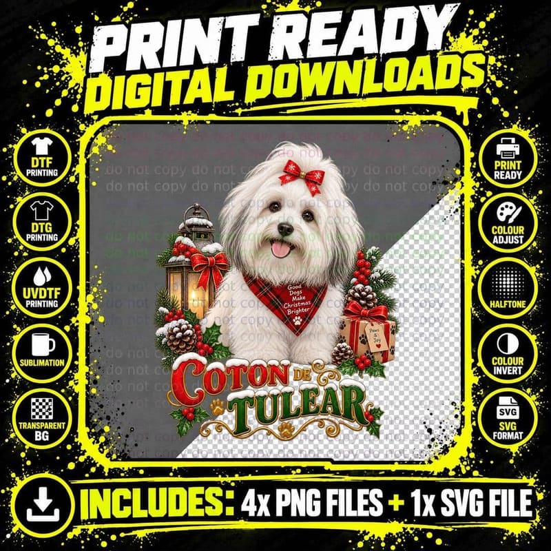 Coton de Tulear Christmas Santa Funny Holiday Dog Lover Png SVG Digital Bundle