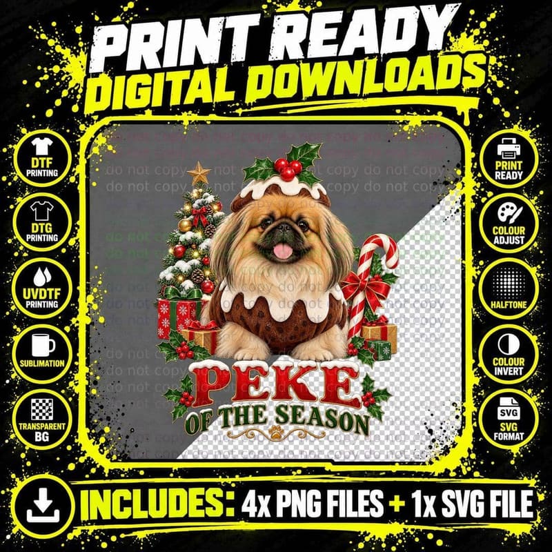 Pekingese Christmas Pudding Funny Holiday Dog Lover Png SVG Digital Bundle