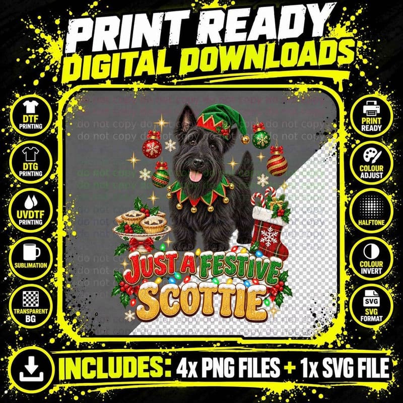 Scottish Terrier Christmas Scottie Elf Funny Dog Mince Png SVG Digital Bundle