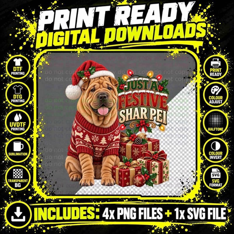 Shar Pei Christmas Ugly Sweater Funny Holiday Dog Lover Png SVG Digital Bundle