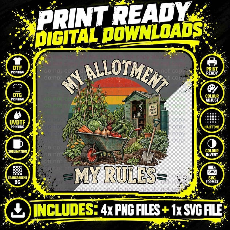 Allotment Gardening My Allotment My Rules Vintage Png SVG Digital Bundle