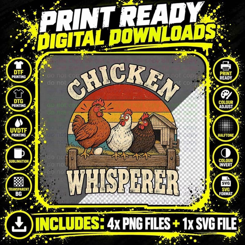 Chicken Whisperer Hens Funny Retro Backyard Chicken Png SVG Digital Bundle