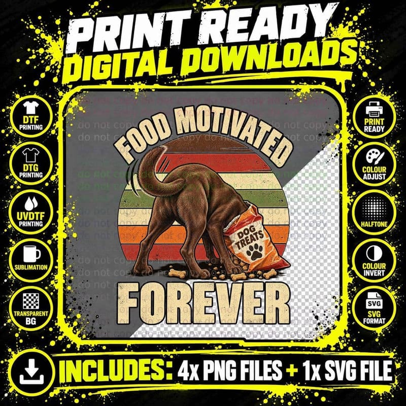 Chocolate Labrador Food Motivated Forever Funny Dog Png SVG Digital Bundle