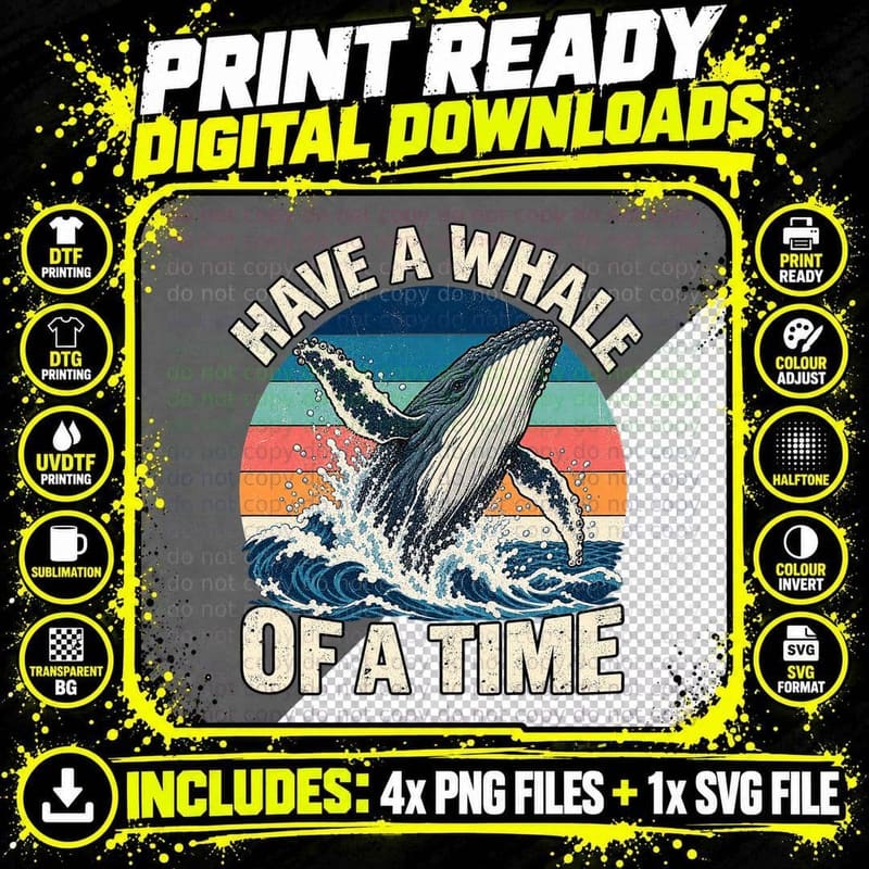 Humpback Whale Ocean Retro Whale Of A Time Marine Png SVG Digital Bundle