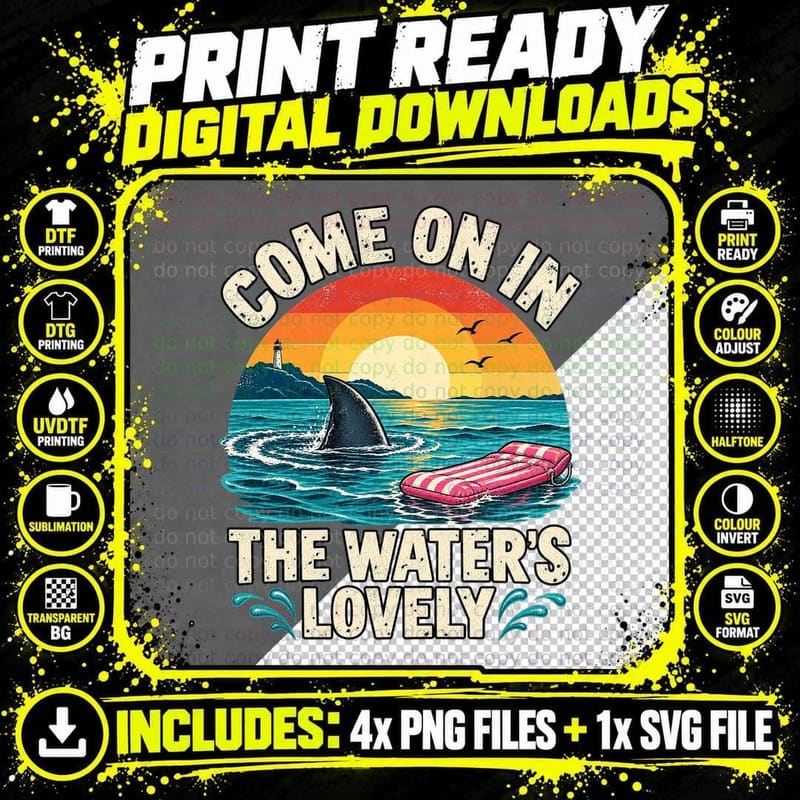 Shark Fin Beach Retro Funny Water Quote Seaside Holiday Png SVG Digital Bundle