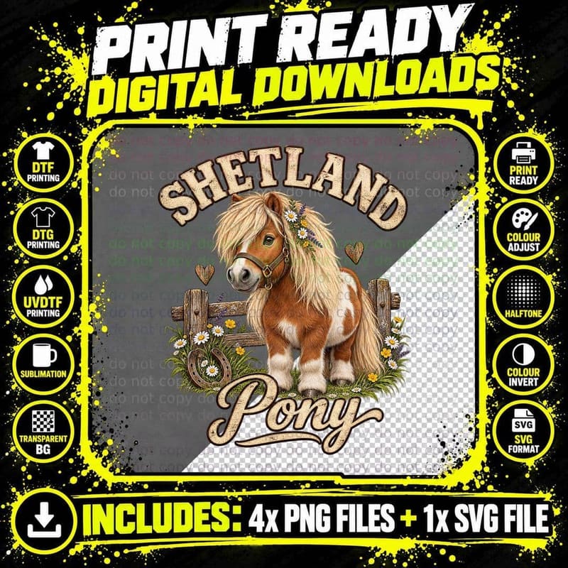 Shetland Pony Funny Trouble On Four Hooves Horse Lover Png SVG Digital Bundle