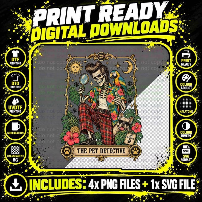 Ace Ventura Pet Detective Vintage Tarot Card Skeleton Png SVG Digital Bundle