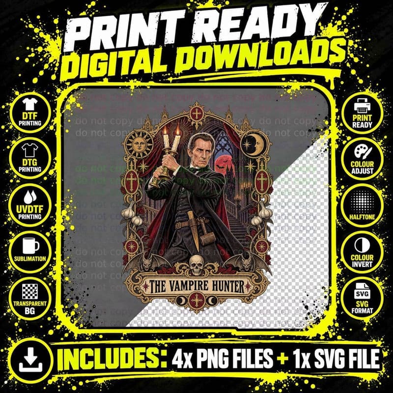 Dracula 1958 Vintage Tarot Card Van Helsing Peter Png SVG Digital Bundle