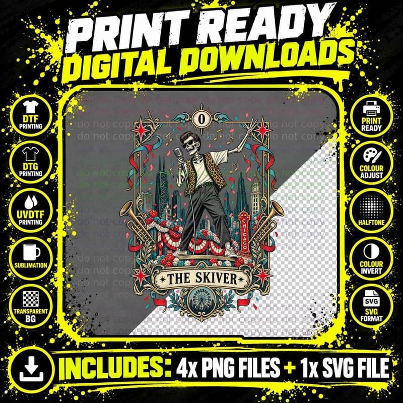 Ferris The Skiver Tarot Card Skeleton Parade Float Chicago 80s Comedy T-Shirt Png SVG Digital Bundle