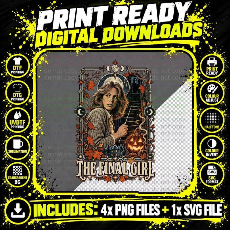 Laurie The Final Girl Tarot Card Pumpkin 70s Slasher Horror Babysitter T-Shirt Png SVG Digital Bundle