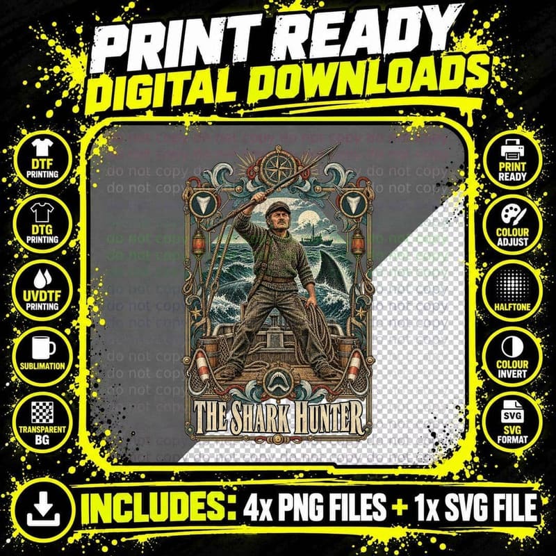 Jaws Tarot Card The Shark Hunter Vintage Horror Movie Png SVG Digital Bundle
