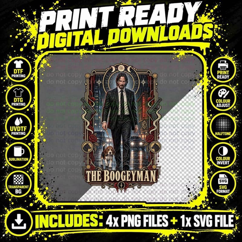 John The Boogeyman Tarot Card Hitman Black Suit Beagle Puppy Action T-Shirt Png SVG Digital Bundle