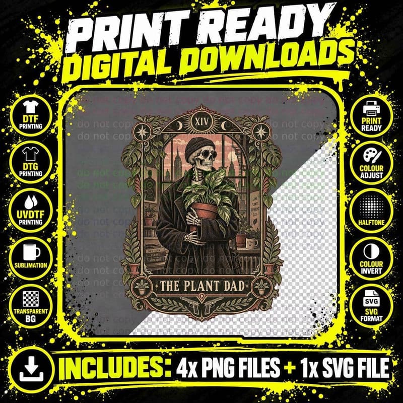 The Plant Dad Tarot Card Skeleton Hitman Beanie Round Glasses 90s Movie T-Shirt Png SVG Digital Bundle