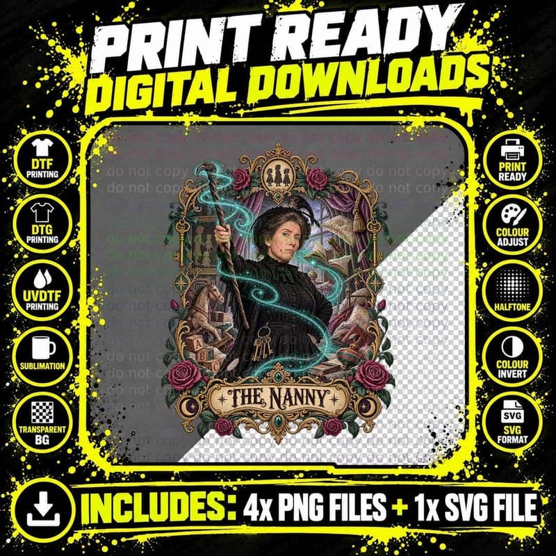 Magical Nanny Tarot Card Victorian Governess Gothic Fantasy Movie T-Shirt Png SVG Digital Bundle