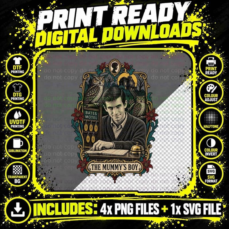 Norman The Mummy's Boy Tarot Card Motel Owls 60s Hitchcock Horror T-Shirt Png SVG Digital Bundle