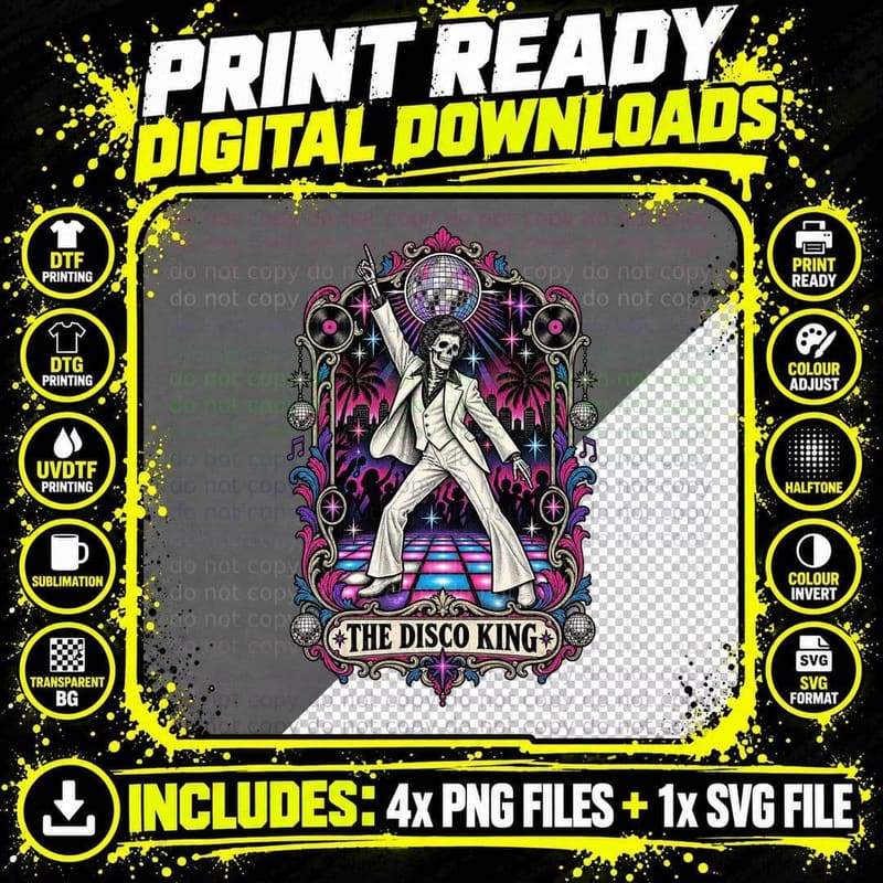 Saturday Night Fever 1977 Tarot Card Disco King Skeleton Png SVG Digital Bundle