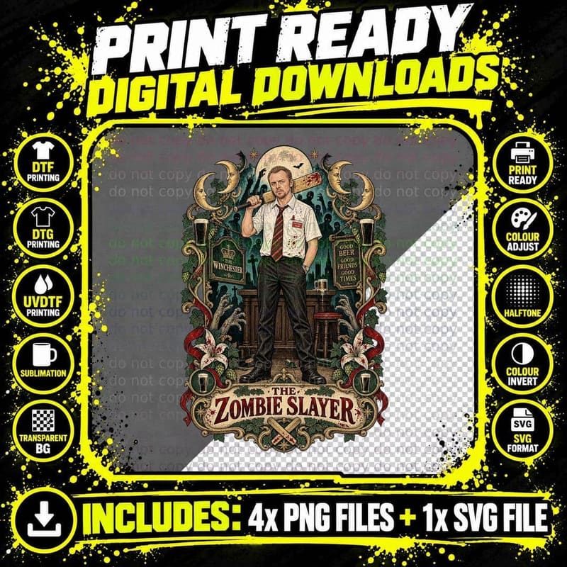 Shaun The Zombie Slayer Tarot Card Cricket Bat British Horror Comedy Pub T-Shirt Png SVG Digital Bundle