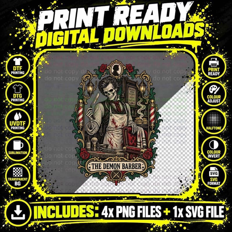 Sweeney Todd 1936 Tarot Card Demon Barber Gothic Horror Png SVG Digital Bundle