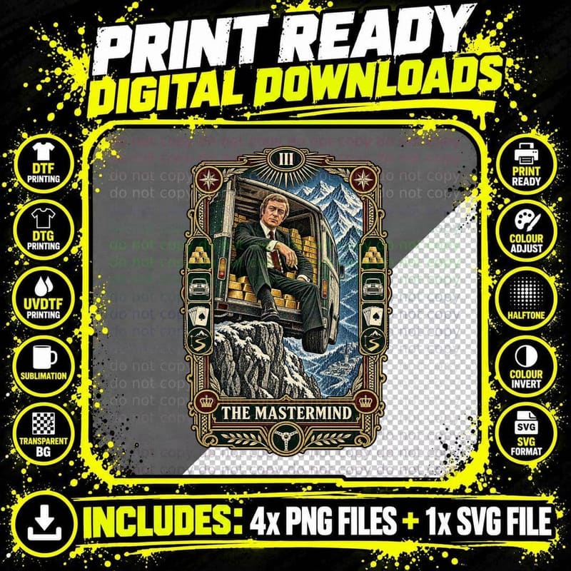 Charlie Croker The Mastermind Tarot Card Gold Bullion Coach 60s Heist T-Shirt Png SVG Digital Bundle