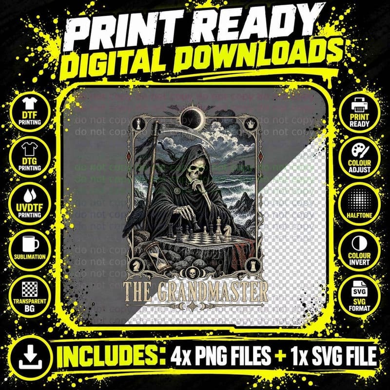The Grandmaster Tarot Card Death Plays Chess Grim Reaper Arthouse Film T-Shirt Png SVG Digital Bundle