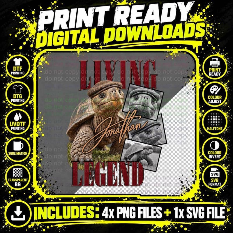 Jonathan Tortoise Living Legend Vintage Funny Flat Cap Png SVG Digital Bundle