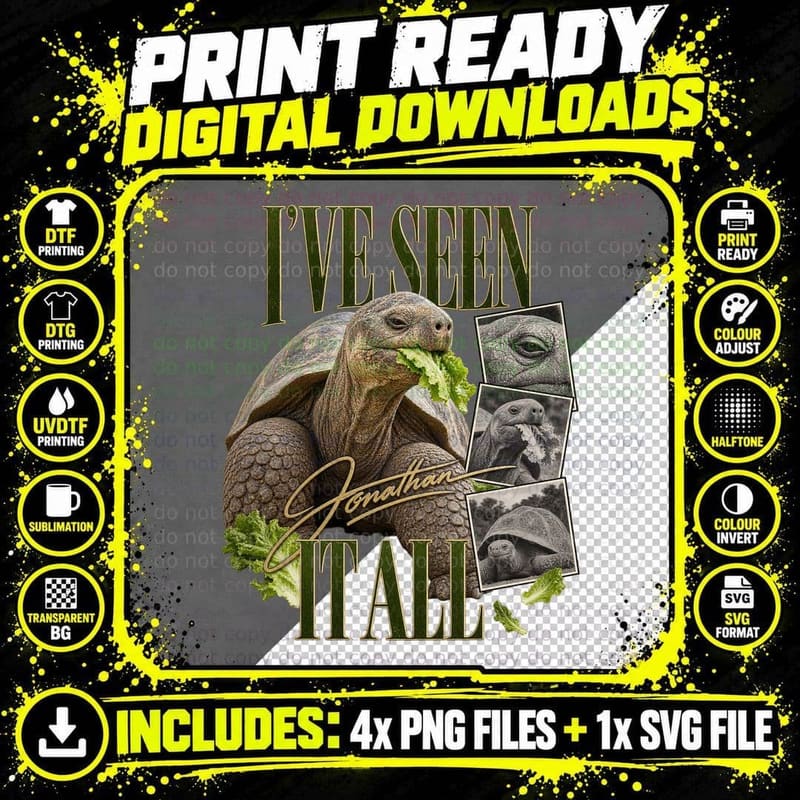 Jonathan Tortoise Vintage Ive Seen It All Funny Animal Png SVG Digital Bundle