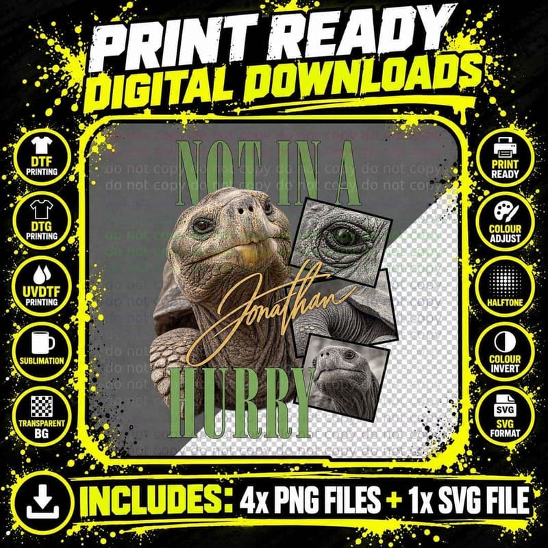 Jonathan Tortoise Vintage Not In A Hurry Slow Living Png SVG Digital Bundle