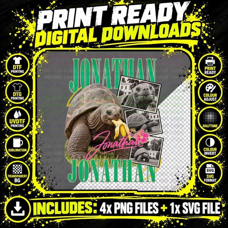 Jonathan Tortoise Vintage St Helena Giant Tortoise Retro Png SVG Digital Bundle