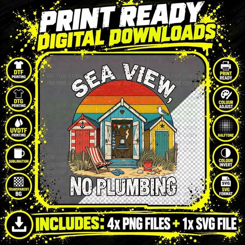 Beach Hut Holiday British Seaside Retro Vintage Coastal Png SVG Digital Bundle